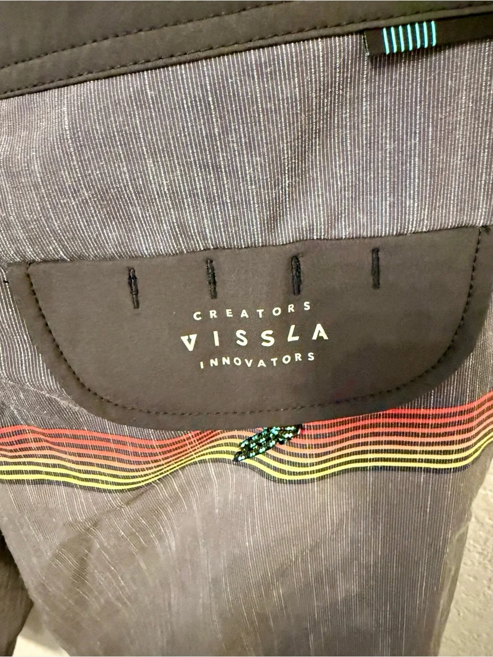 Vissla Mens 30 Board Shorts Gray Stripe 4 Way Stretch Surf Swim Trunks